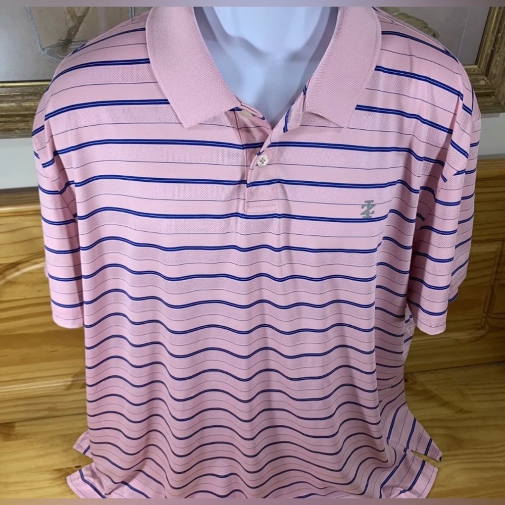 IZOD Cool FX Series Short Sleeve Pink Blue Stripe Mens Polo Golf Shirt XXL